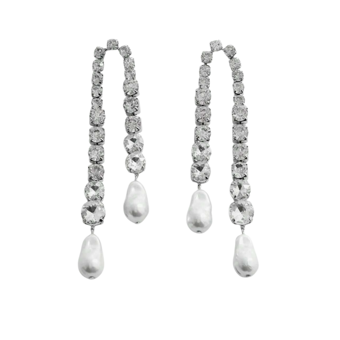 Silver drop earrings with pearl accent