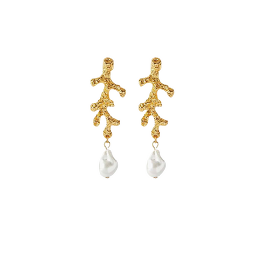 Coral Earrings with Pearl Accent
