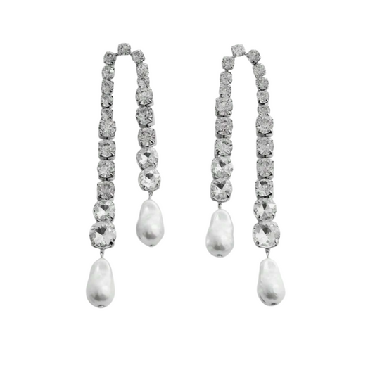 Silver drop earrings with pearl accent